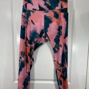 Tek Gear Workout Pink and Blue Tie-Dye Leggings Size XL  CB-113